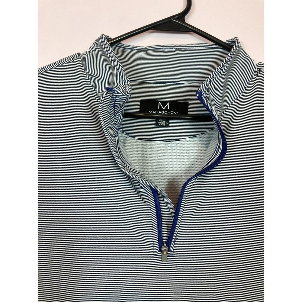 Magaschoni‎ 1/4 Zip Navy Golf Striped Long Sleeve Pullover Men's Size XXL